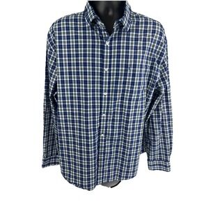 Izod Plaid Button Down Shirt Men's Size XXL Blue White Long Sleeve